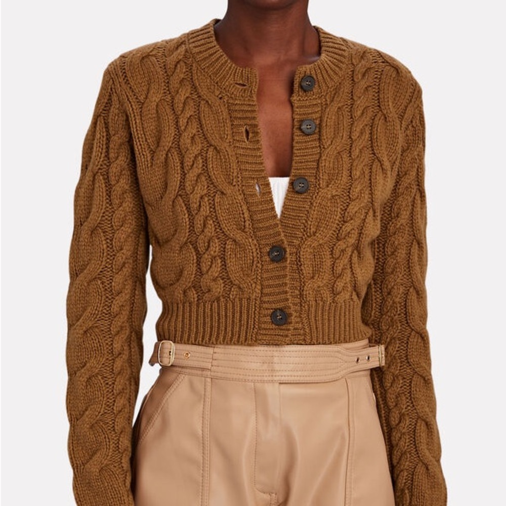Frame cable knit merino wool cardigan XS